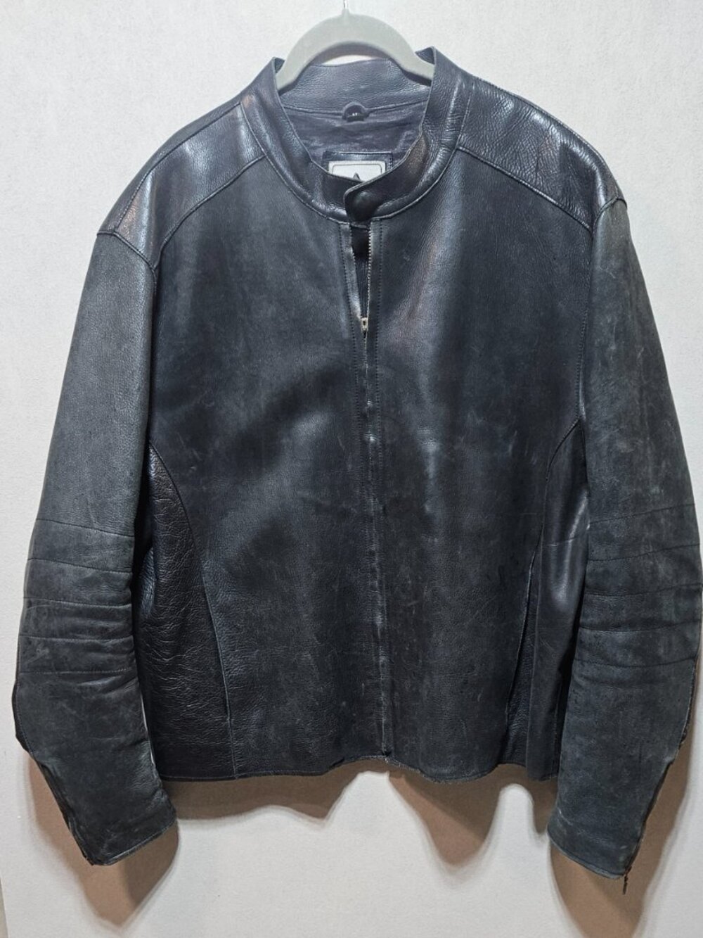 Aldo Black Leather Cafe Racer Jacket Men's XL Moto Biker Full Zip
